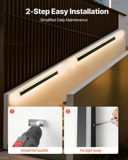 Outdoor Wall Lights, 2 Pack, 31.5 Inch Long Strip Modern Exterior Wall Sconce Light Fixtures, 3000K Warm White, IP65 Waterproof Anti-Rust Outside Wall Mount Lighting, for House, Porch, Garage