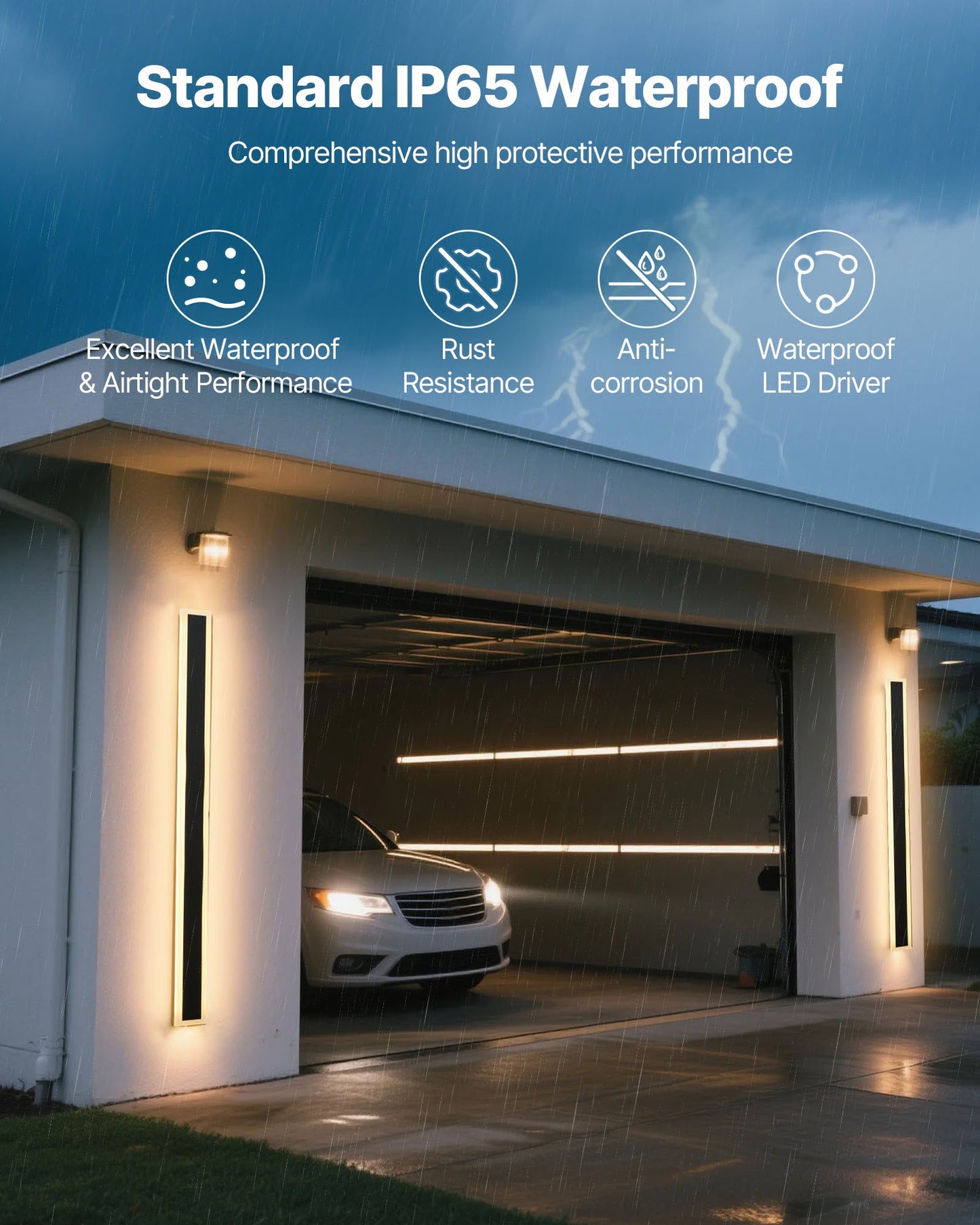 Outdoor Wall Lights, 2 Pack, 47.2 Inch Long Strip Modern Exterior Wall Sconce Light Fixtures, 3000K Warm White, IP65 Waterproof Anti-Rust Outside Wall Mount Lighting, for House, Porch, Garage