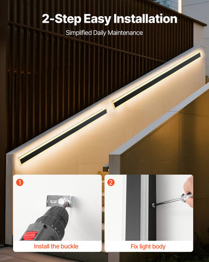 Outdoor Wall Lights, 2 Pack, 47.2 Inch Long Strip Modern Exterior Wall Sconce Light Fixtures, 3000K Warm White, IP65 Waterproof Anti-Rust Outside Wall Mount Lighting, for House, Porch, Garage
