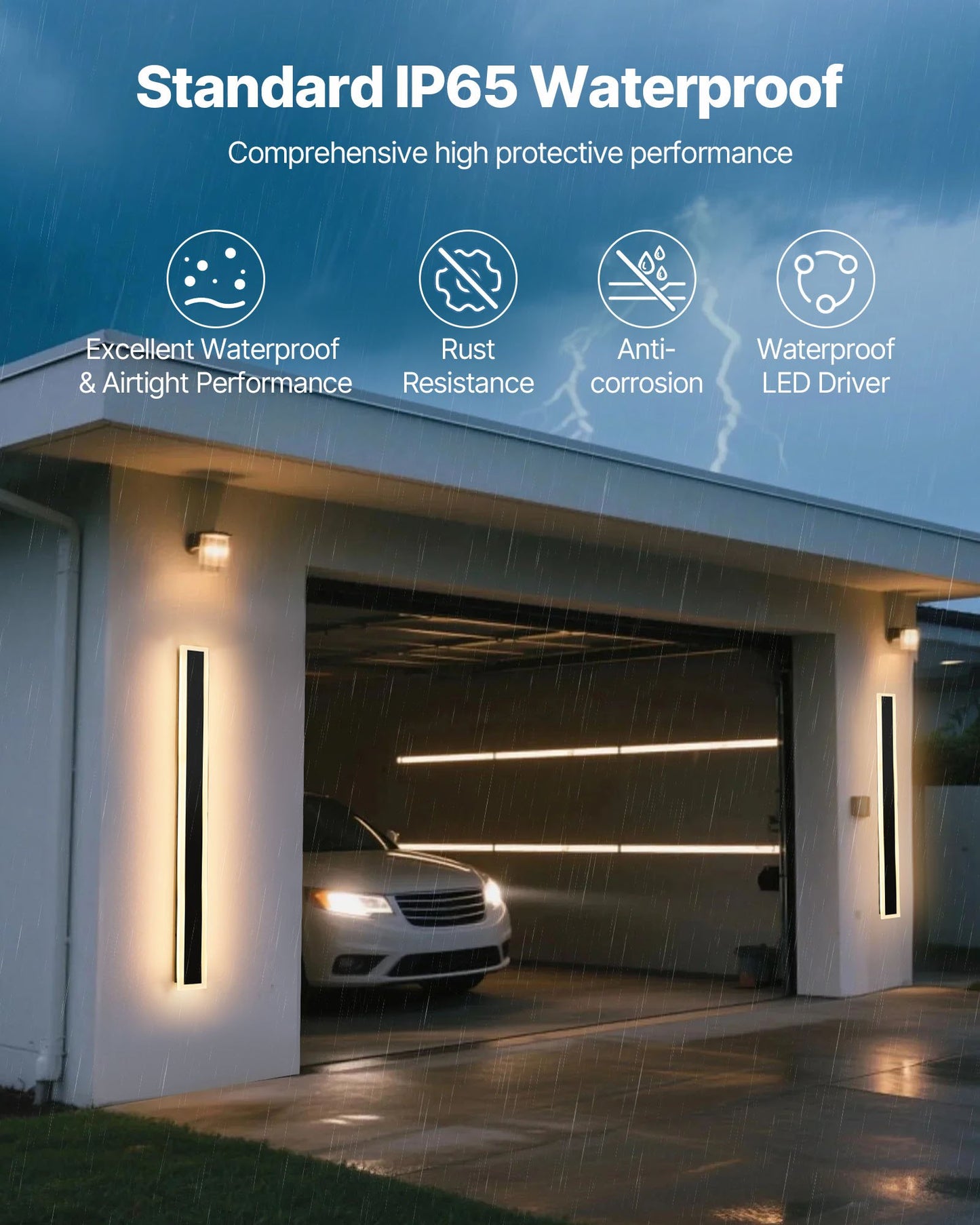 Outdoor Wall Lights, 2 Pack, 39.4 Inch Long Strip Modern Exterior Wall Sconce Light Fixtures, 3000K Warm White, IP65 Waterproof Anti-Rust Outside Wall Mount Lighting, for House, Porch, Garage