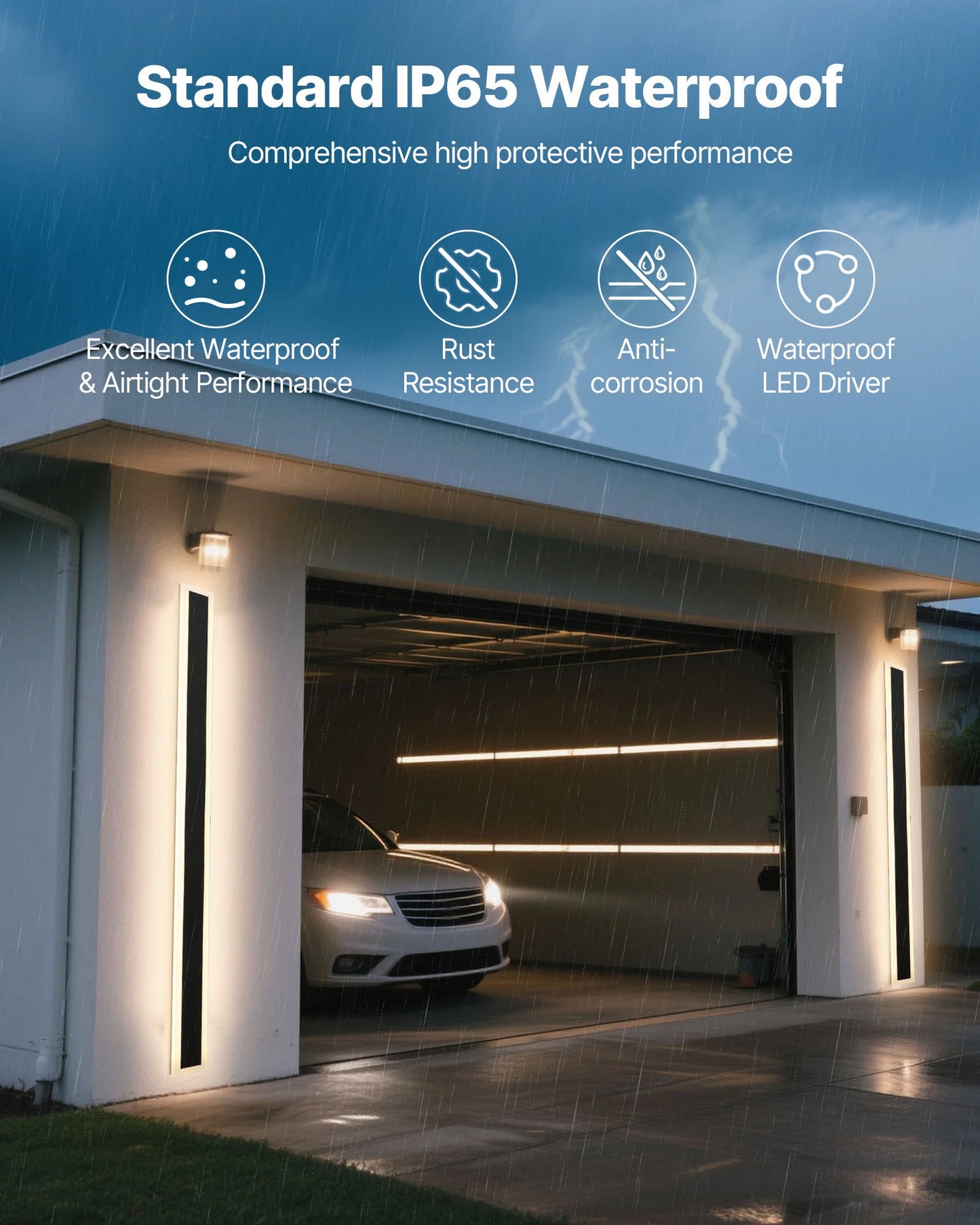 Outdoor Wall Lights, 2 Pack, 59.1 Inch Long Strip Modern Exterior Wall Sconce Light Fixtures, 2700K-6000K, IP65 Waterproof Anti-Rust, Dimmable Outside Wall Mount Lighting, for House Porch Garage