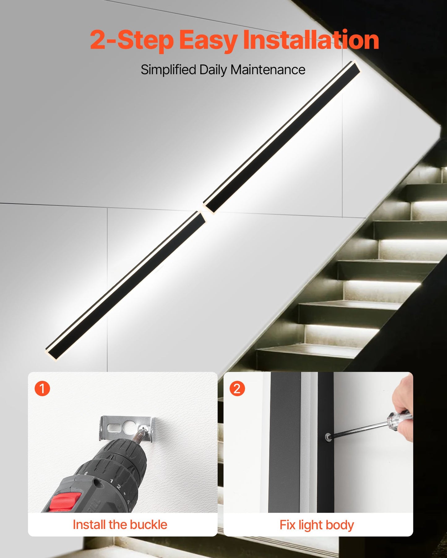 Outdoor Wall Lights, 2 Pack, 59.1 Inch Long Strip Modern Exterior Wall Sconce Light Fixtures, 2700K-6000K, IP65 Waterproof Anti-Rust, Dimmable Outside Wall Mount Lighting, for House Porch Garage