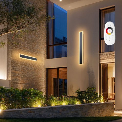 Outdoor Wall Lights, 2 Pack, 23.6 Inch Long Strip Modern Exterior Wall Sconce Light Fixtures, 2700K-6000K, IP65 Waterproof Anti-Rust, Dimmable Outside Wall Mount Lighting, for House Porch Garage