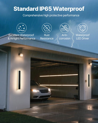 Outdoor Wall Lights, 2 Pack, 23.6 Inch Long Strip Modern Exterior Wall Sconce Light Fixtures, 2700K-6000K, IP65 Waterproof Anti-Rust, Dimmable Outside Wall Mount Lighting, for House Porch Garage