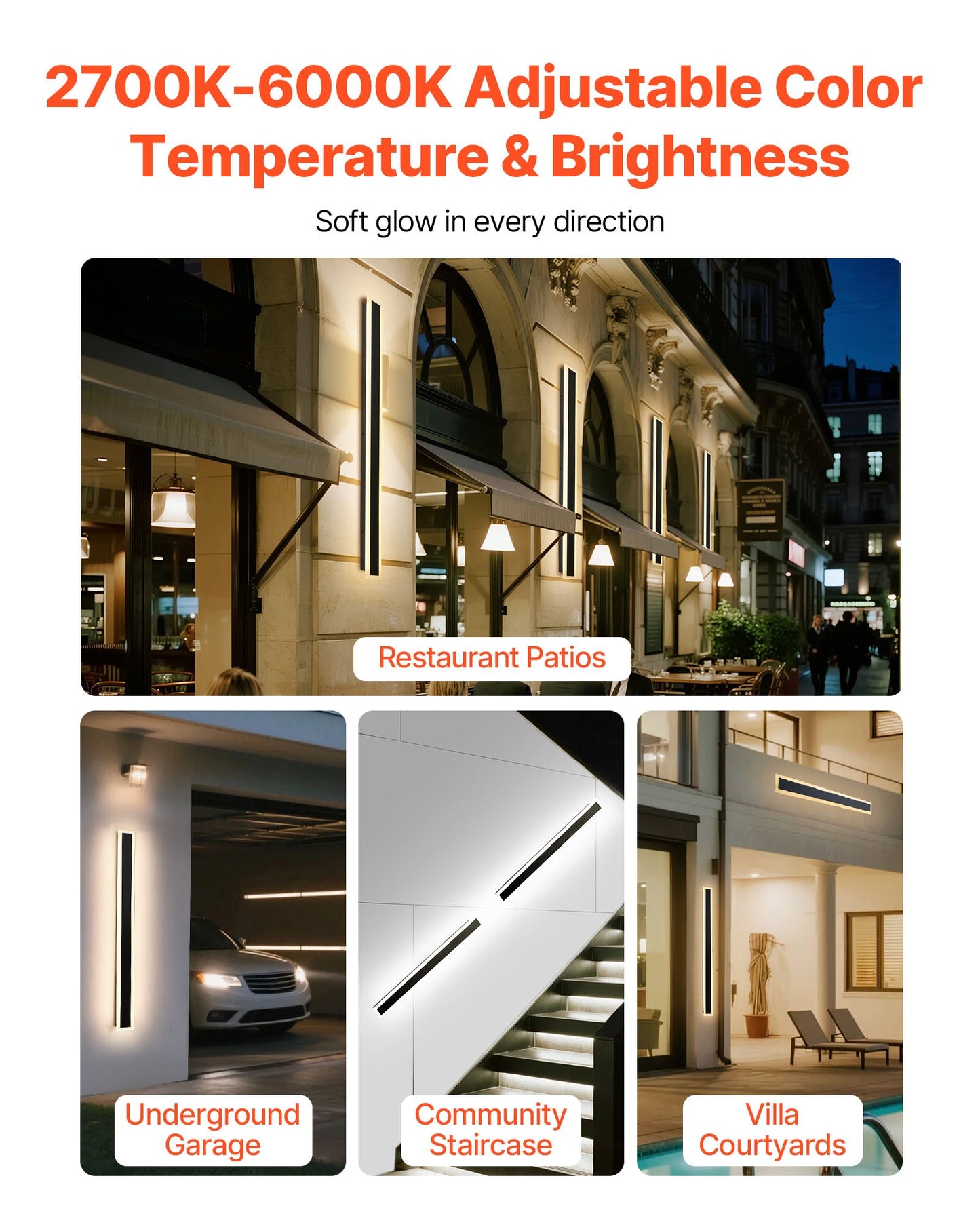 Outdoor Wall Lights, 2 Pack, 39.4 Inch Long Strip Modern Exterior Wall Sconce Light Fixtures, 2700K-6000K, IP65 Waterproof Anti-Rust, Dimmable Outside Wall Mount Lighting, for House Porch Garage