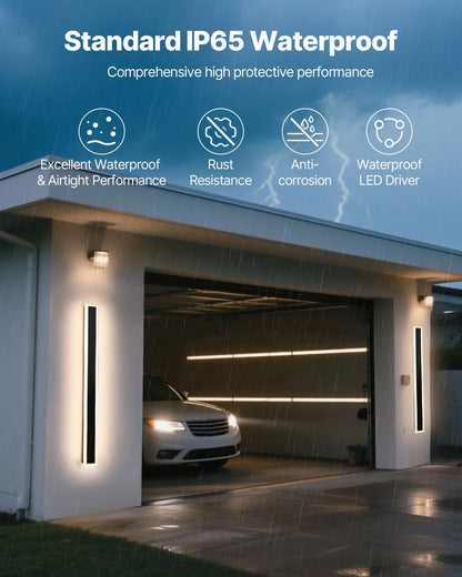 Outdoor Wall Lights, 2 Pack, 39.4 Inch Long Strip Modern Exterior Wall Sconce Light Fixtures, 2700K-6000K, IP65 Waterproof Anti-Rust, Dimmable Outside Wall Mount Lighting, for House Porch Garage