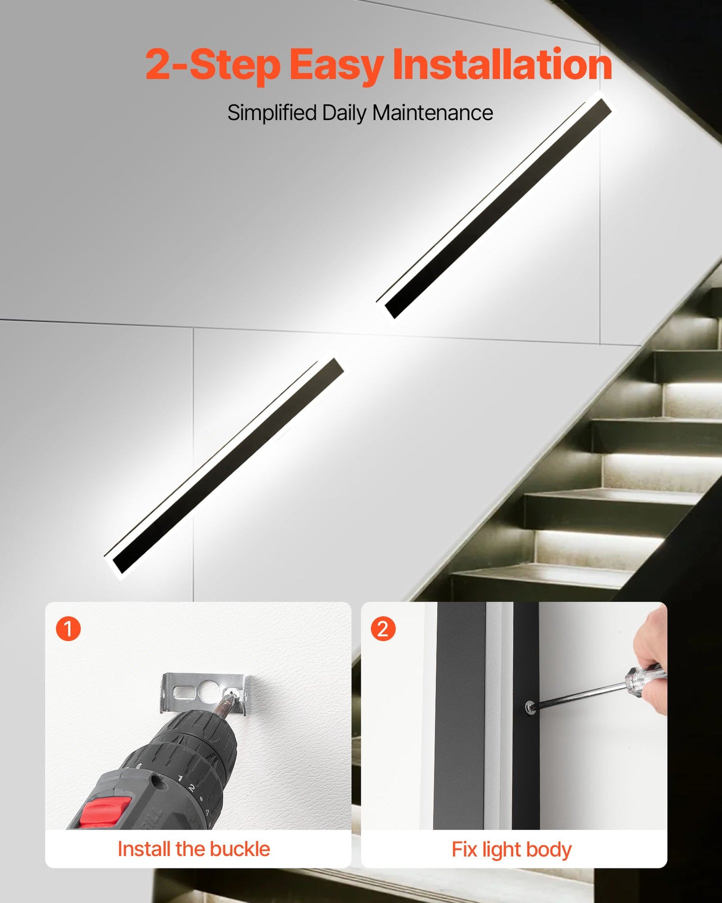 Outdoor Wall Lights, 2 Pack, 39.4 Inch Long Strip Modern Exterior Wall Sconce Light Fixtures, 2700K-6000K, IP65 Waterproof Anti-Rust, Dimmable Outside Wall Mount Lighting, for House Porch Garage