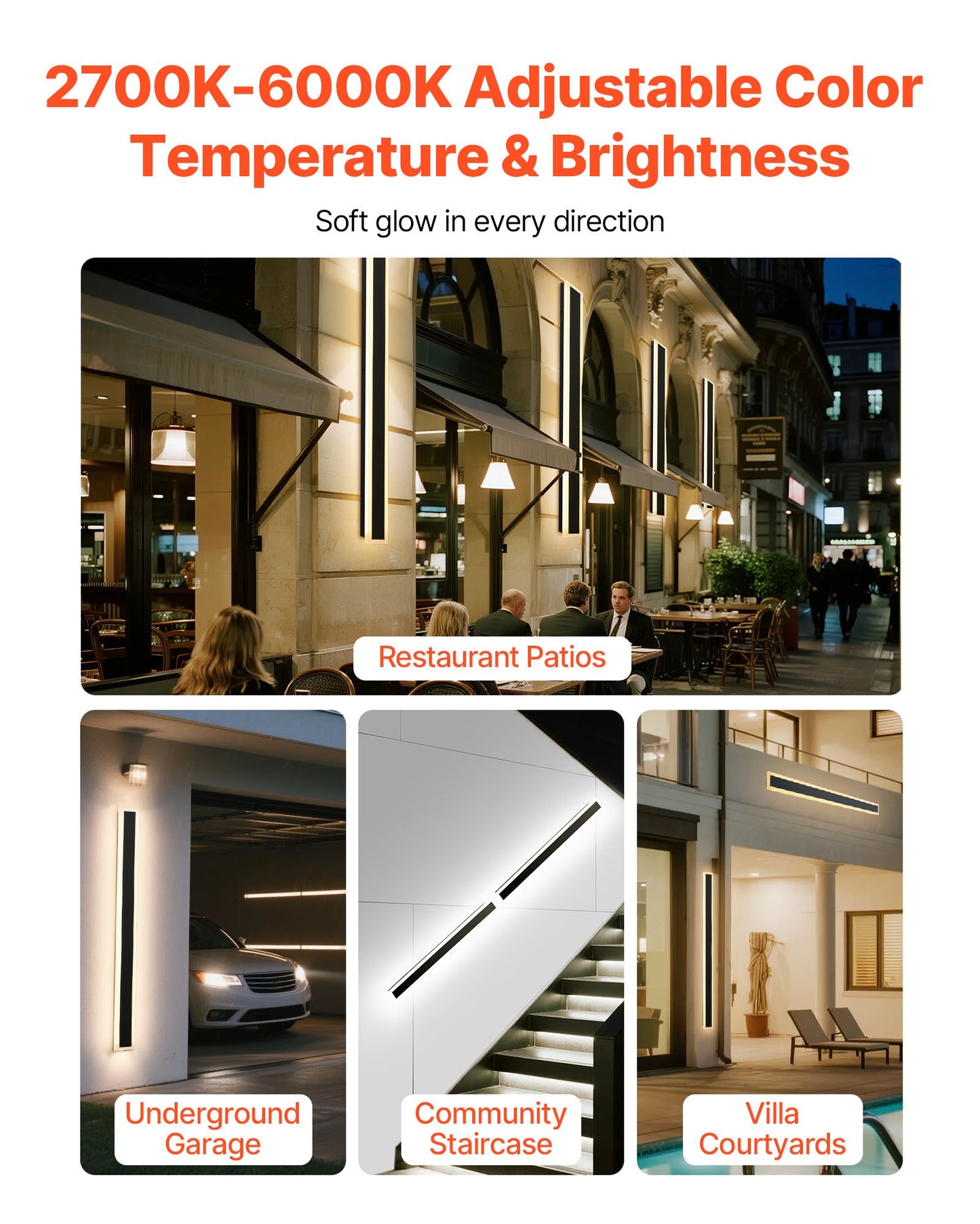 Outdoor Wall Lights, 2 Pack, 47.2 Inch Long Strip Modern Exterior Wall Sconce Light Fixtures, 2700K-6000K, IP65 Waterproof Anti-Rust, Dimmable Outside Wall Mount Lighting, for House Porch Garage