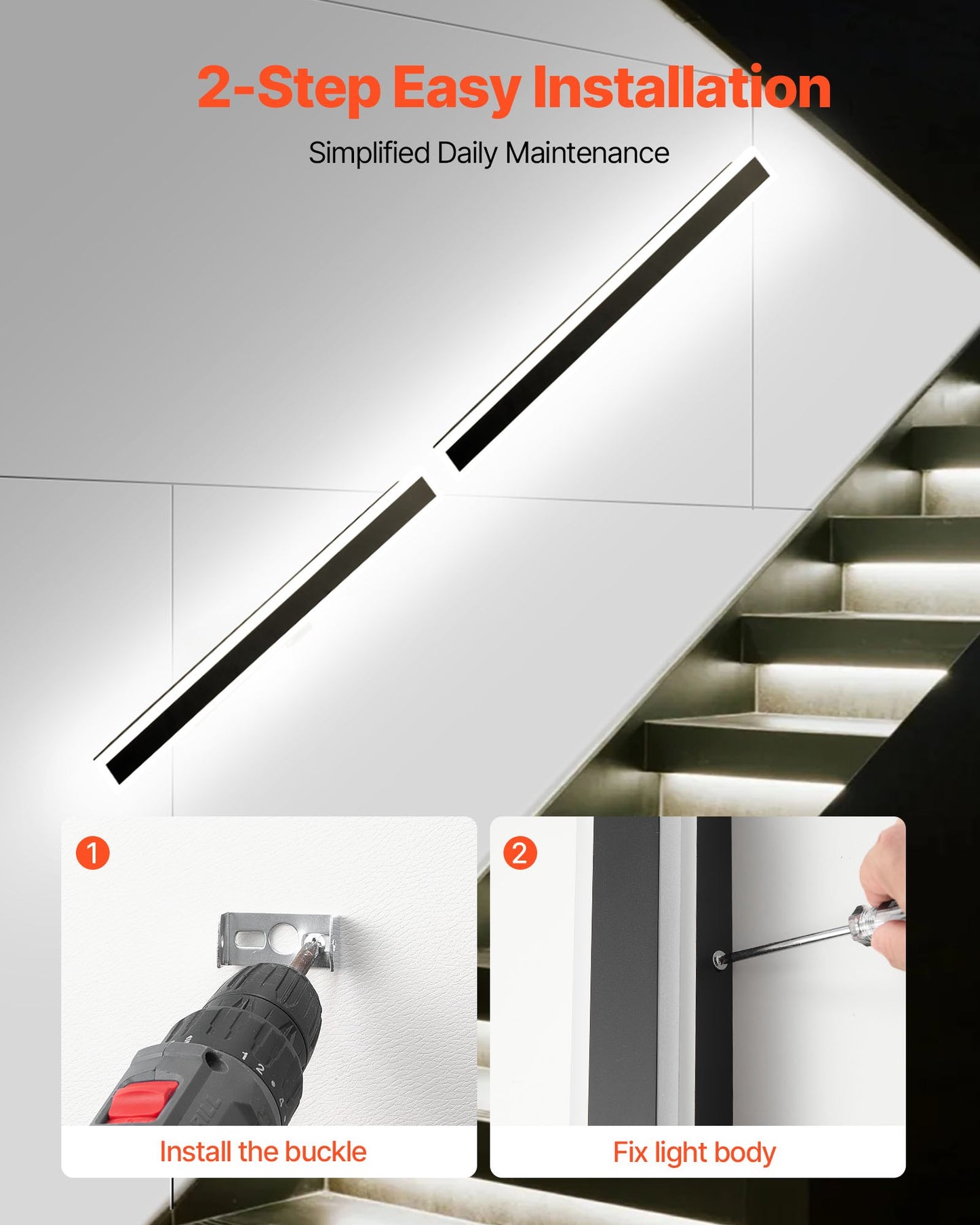 Outdoor Wall Lights, 2 Pack, 47.2 Inch Long Strip Modern Exterior Wall Sconce Light Fixtures, 2700K-6000K, IP65 Waterproof Anti-Rust, Dimmable Outside Wall Mount Lighting, for House Porch Garage