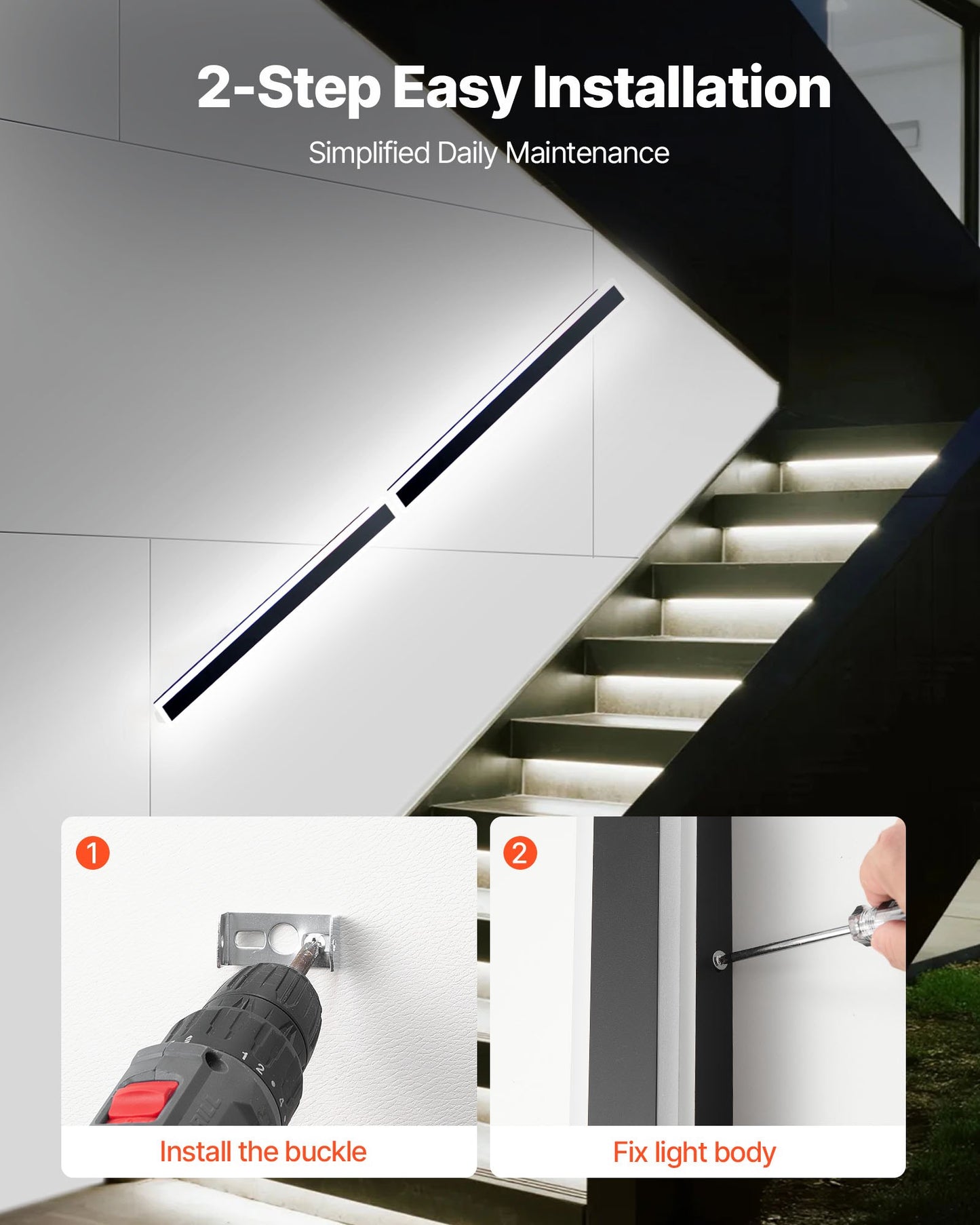 Outdoor Wall Lights, 2 Pack, 39.4 Inch Long RGB Modern Exterior Wall Sconce Light Fixtures, 2700K-6000K, IP65 Waterproof Anti-Rust, Dimmable Outside Wall Mount Lighting, for House Porch Garage