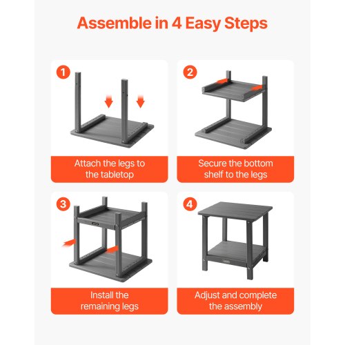 Beistelltisch für draußen, 2-stöckig, HDPE-Beistelltisch für drinnen, Grau | EU