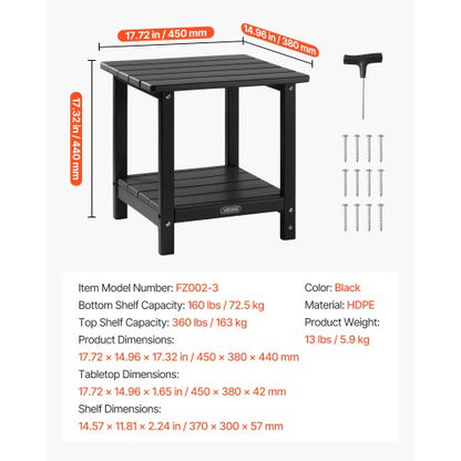 Outdoor-Beistelltisch, 2-stufig, HDPE, für den Innenbereich, schwarz | EU