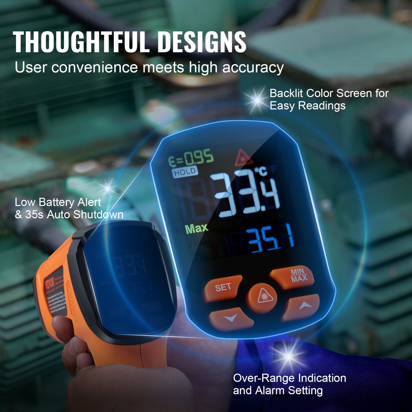 Infrared Thermometer, -40~2732°F Dual Laser Temperature Gun Non-Contact, Handheld IR Heat Temperature Gun with Adjustable Emissivity for Metal Smelting/Cooking/Pizza Oven/Engine(Not for Human)