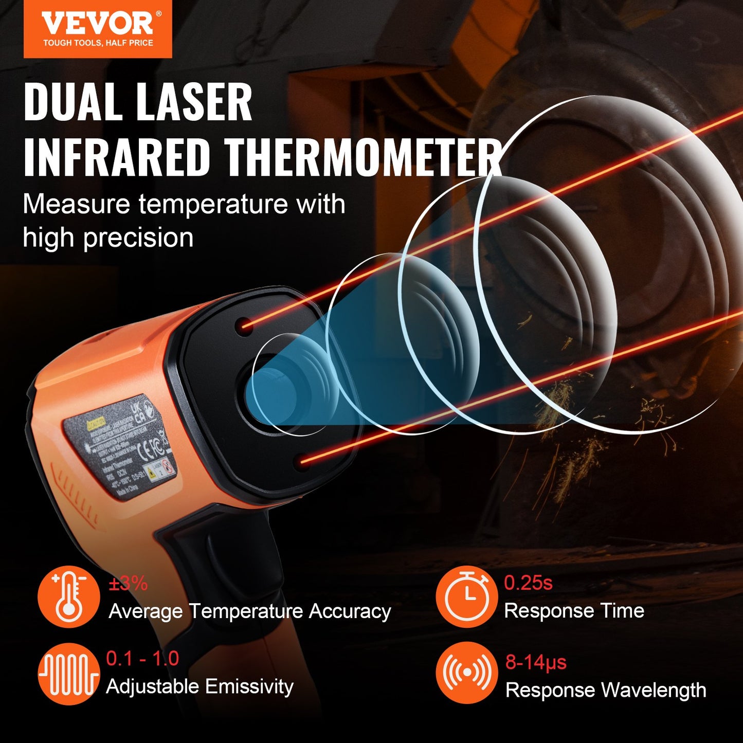 Infraröd termometer -40~2732°F Dubbla lasertemperaturpistol, icke-kontakt