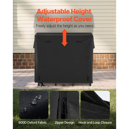 Vedställ med vattentätt lock, 1,22 m vedhållare för utomhusbruk, metallvedhållare med 1/4-snöre, maxviktskapacitet 180 kg, heltäckande, pulverlackerat vedställ för öppen spis |  EU