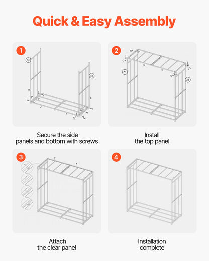 Firewood Rack with Sloped Roof, 4 ft Outdoor Firewood Holder, 1/4 Cord Log Storage Shed, 660lb Max Weight Capacity, Powder-Coated Metal Wood Storage Rack for Fireplace Deck Backyard Garden