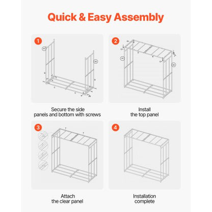 Vedställ med sluttande tak, 1,85 m vedhållare för utomhusbruk, vedskjul med 1/4-snöre, maxvikt 299 kg, pulverlackerat vedställ i metall för öppen spis, altan, trädgård |  EU