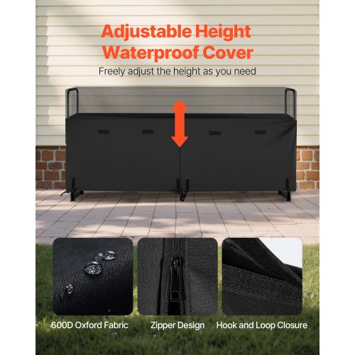 Vedställ med vattentätt lock, 2,57 m vedhållare för utomhusbruk, metallvedhållare med 1/2 snöre, maxvikt 299 kg, topplock, pulverlackerat vedställ för öppen spis |  EU