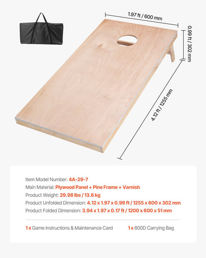 Cornhole Set, 4x2 ft Corn Hole Game Boards, Solid Wood Portable Toss Board, Indoor and Outdoor Cornhole Play for Adults, Toss Game Include Carrying Case, for Yard, Backyard, Beach, Camping