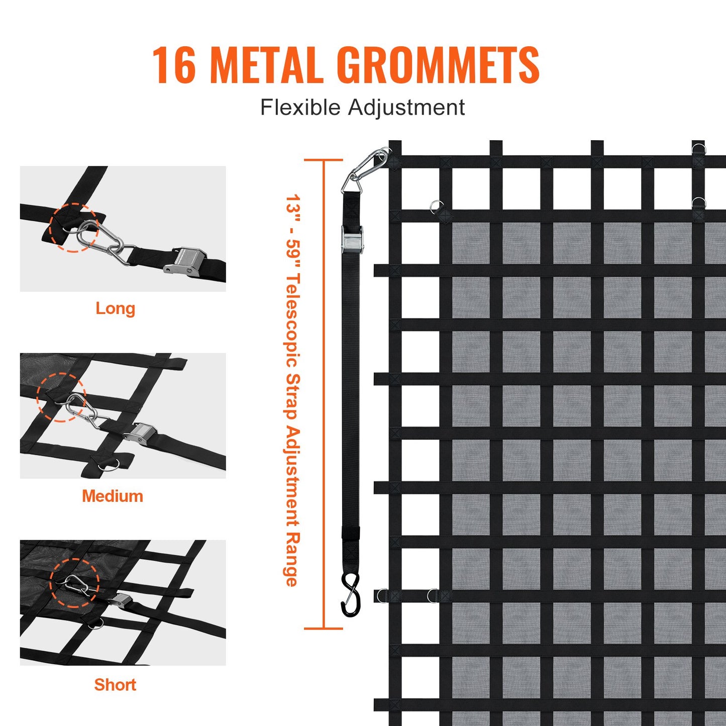 Cargo Net Heavy Duty Cargo Net 120" x 105" Adjustable Buckles and S-Hooks
