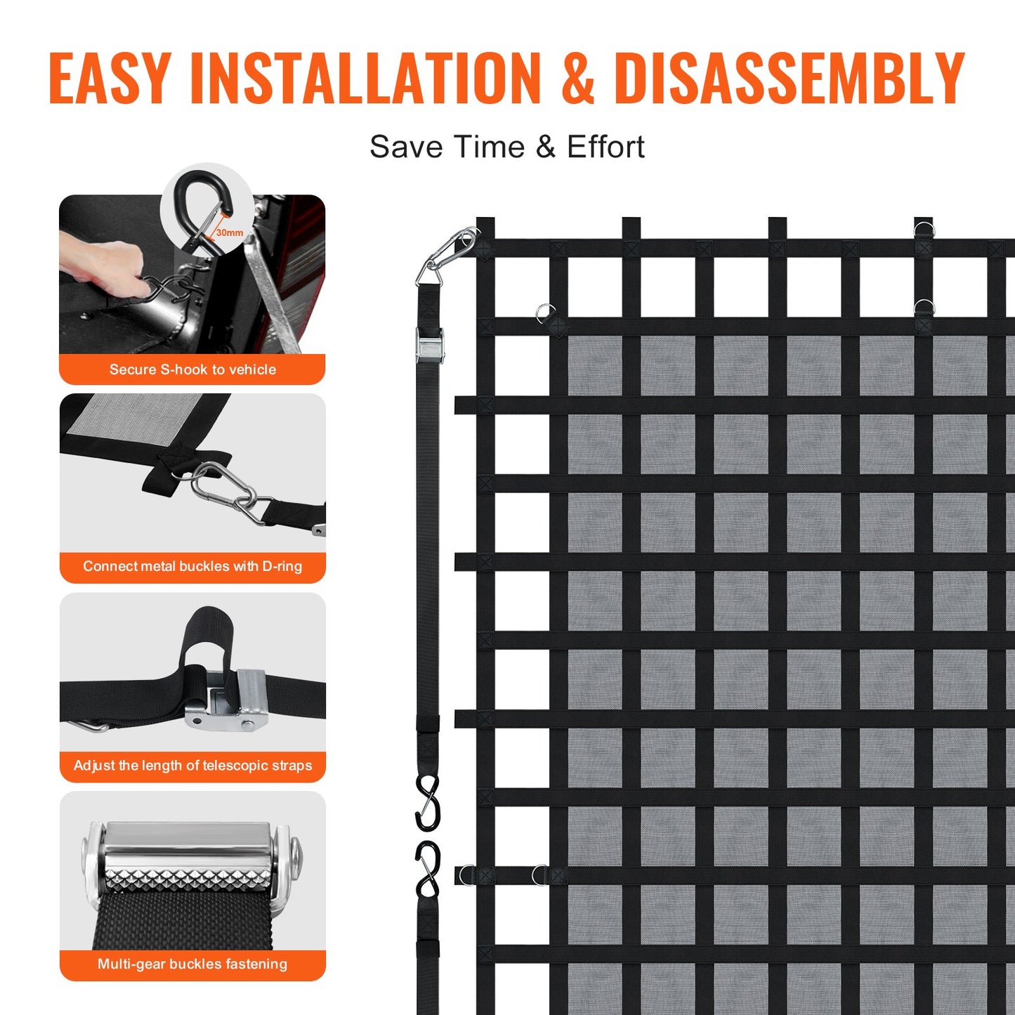 Cargo Net Heavy Duty Cargo Net 120" x 105" Adjustable Buckles and S-Hooks