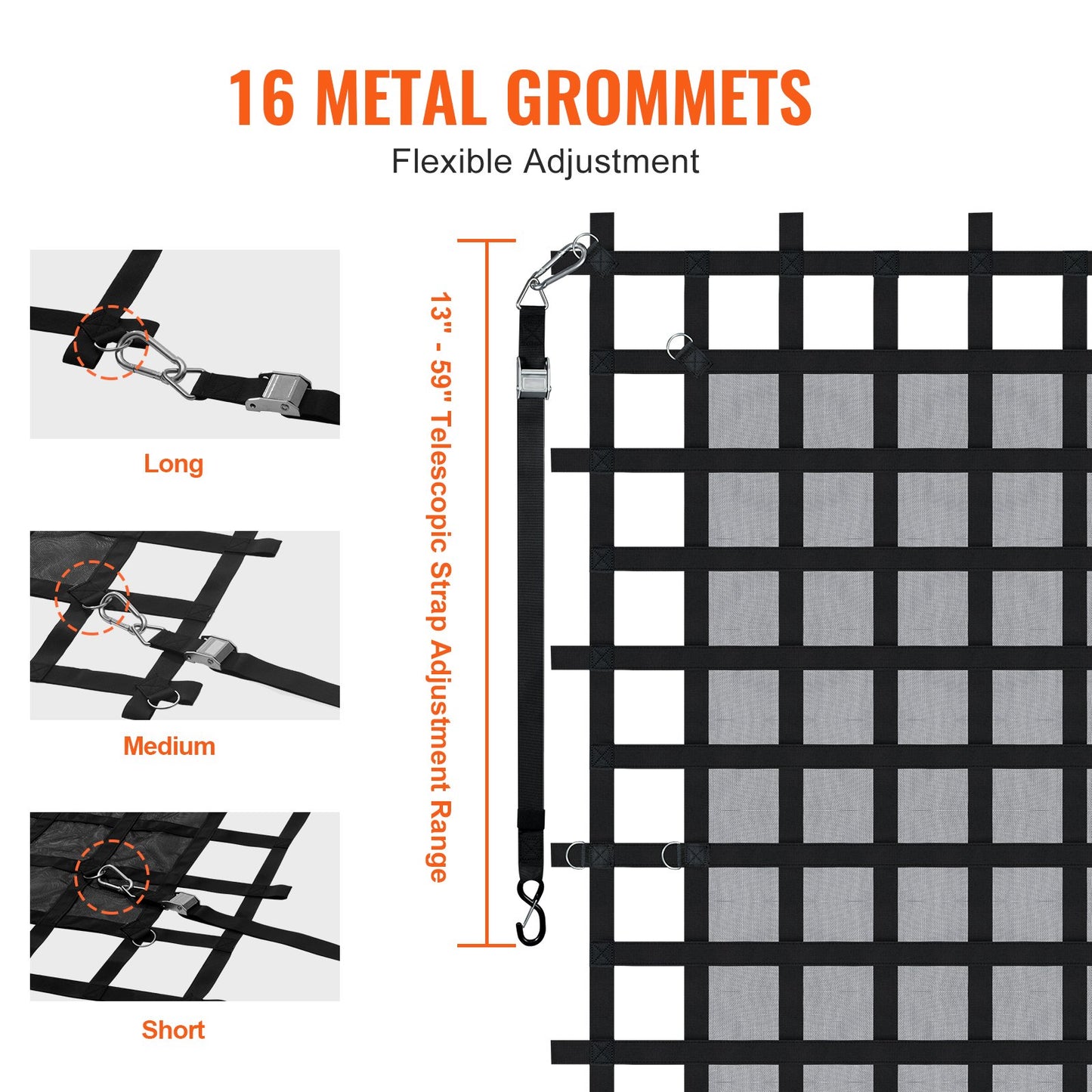Cargo Net Heavy Duty Cargo Net 96" x 81" Adjustable Buckles and S-Hooks