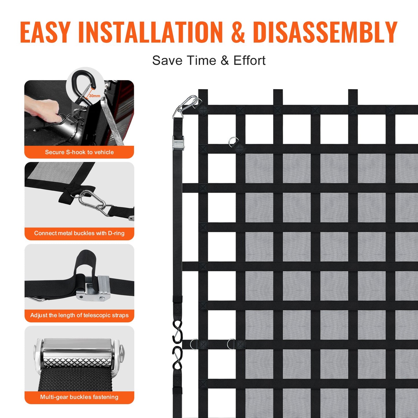 Cargo Net Heavy Duty Cargo Net 96" x 81" Adjustable Buckles and S-Hooks