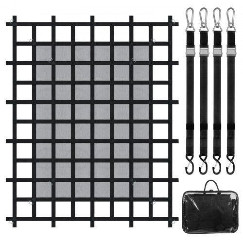 Cargo Net, 72 in x 57 in, Heavy Duty Truck Cargo Net for Truck Bed, 4 Adjustable Straps with Carabiners & S-Hooks, Wear-resistant & Weather-proof, Suitable for Pickup, Truck, Jeep, SUV, Boat
