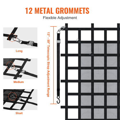 Cargo Net, 72 in x 57 in, Heavy Duty Truck Cargo Net for Truck Bed, 4 Adjustable Straps with Carabiners & S-Hooks, Wear-resistant & Weather-proof, Suitable for Pickup, Truck, Jeep, SUV, Boat