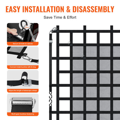 Cargo Net, 72 in x 57 in, Heavy Duty Truck Cargo Net for Truck Bed, 4 Adjustable Straps with Carabiners & S-Hooks, Wear-resistant & Weather-proof, Suitable for Pickup, Truck, Jeep, SUV, Boat