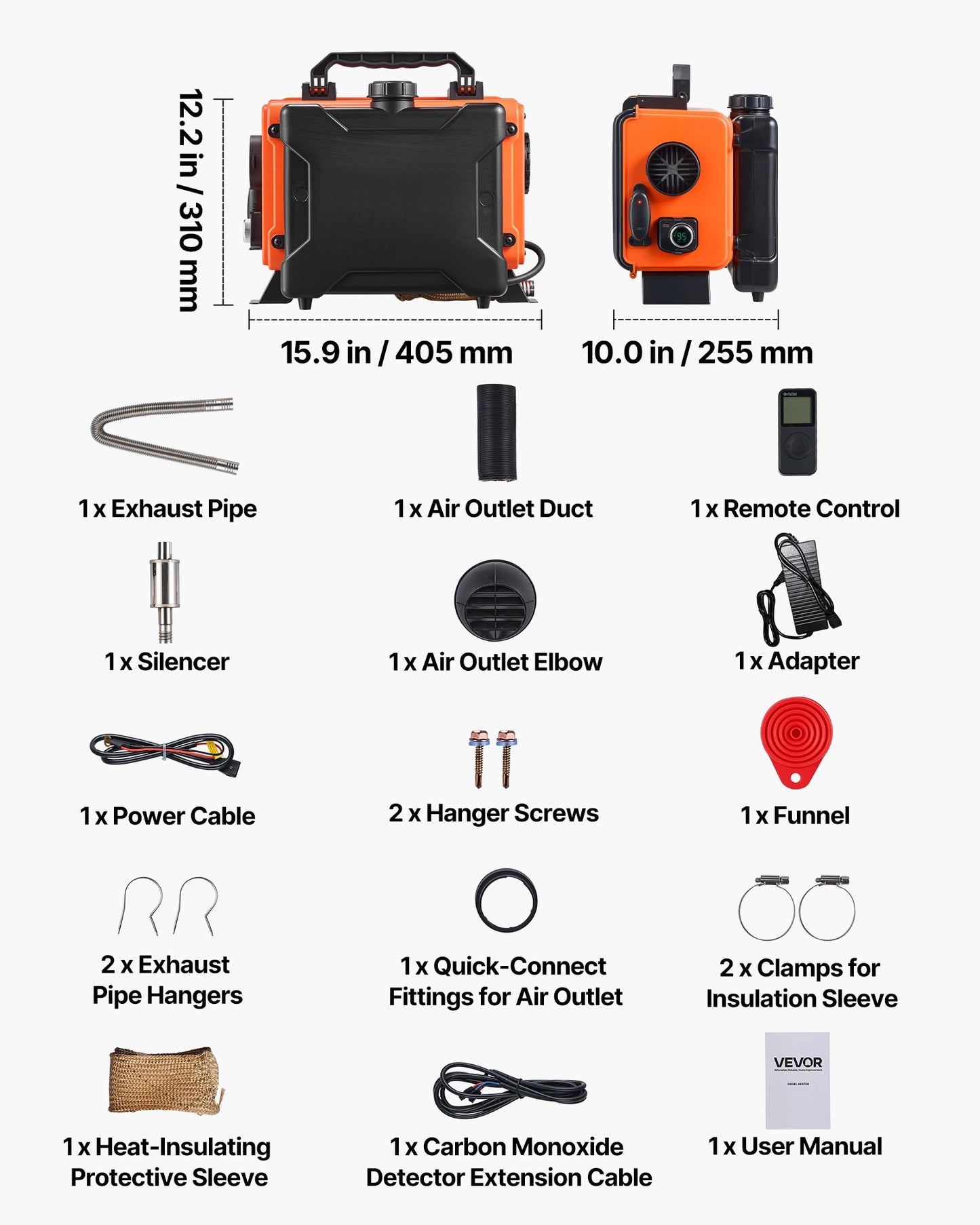 Diesel Heater, 8KW, DC 12V/24V, All in One Portable Diesel Air Heater with Remote Control and LCD Screen, Fast Heating Low Noise, 1.2 Gal Fuel Tank for Trucks, Vans, RVs, Campers, and Garages