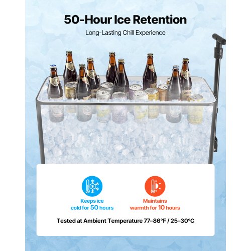 75,71 l rullande kylvagn, med 2-stegs teleskopiskt draghandtag och 2 svängbara hjul, bärbar bordsstrand, uteplats, festbar, kall dryck, utomhusparkvagn på hjul, svart |  EU