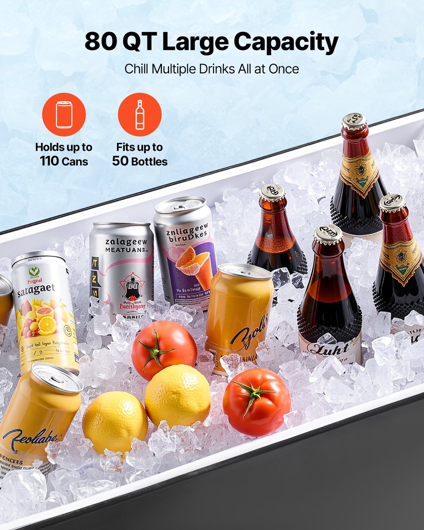 80 Quart Rolling Ice Chest Cart, with 2-Stage Telescopic Pull Handle and 2 Swivel Casters, Portable Table Beach Patio Party Bar Cold Drink Beverage, Outdoor Park Cart on Wheels, Black