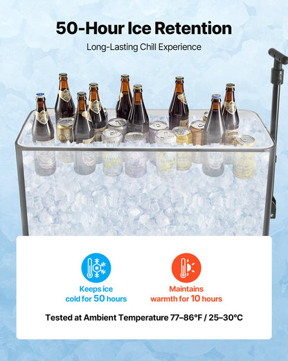 80 Quart Rolling Ice Chest Cart, with 2-Stage Telescopic Pull Handle and 2 Swivel Casters, Portable Table Beach Patio Party Bar Cold Drink Beverage, Outdoor Park Cart on Wheels, Black