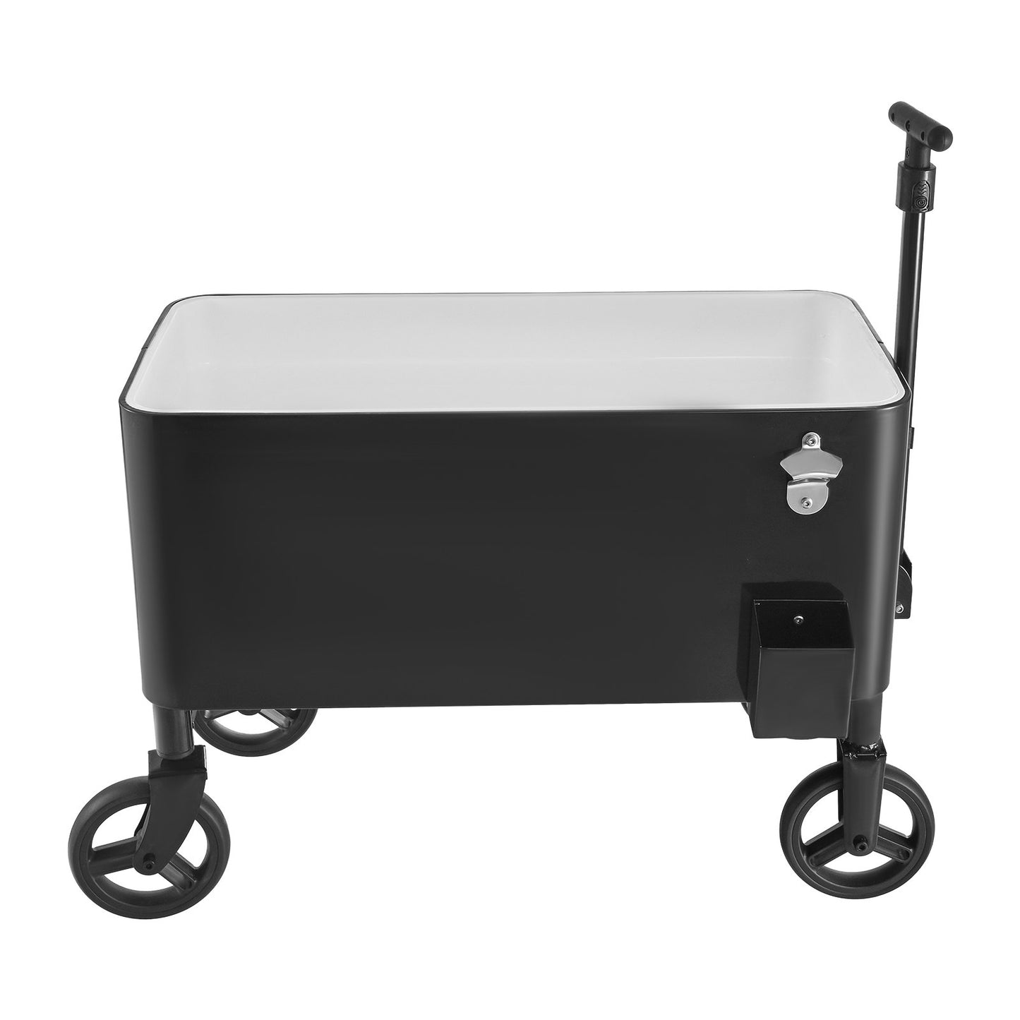 80 Quart Rolling Ice Chest Cart, with 2-Stage Telescopic Pull Handle and 2 Swivel Casters, Portable Table Beach Patio Party Bar Cold Drink Beverage, Outdoor Park Cart on Wheels, Black