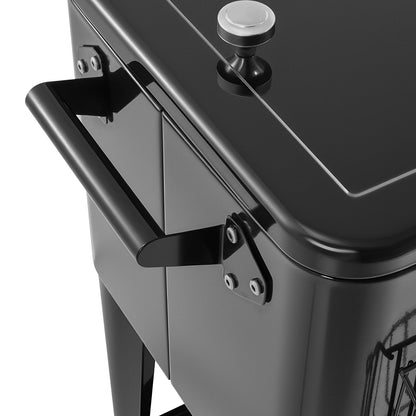 80 Quart Rolling Ice Chest, Holds up to 50 Bottles / 110 Cans, Portable Patio Party Bar Drink Cooler Cart with Bottom Shelf, Beverage Pool with Side Basket and Bottle Opener, Black