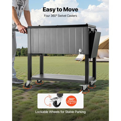 75,7L rullande kylbox, rymmer upp till 50 flaskor / 110 burkar, bärbar kylvagn för uteplats, partybar, med bottenhylla och fällbara sidohyllor, dryckespool med svängbara hjul och flasköppnare |  EU