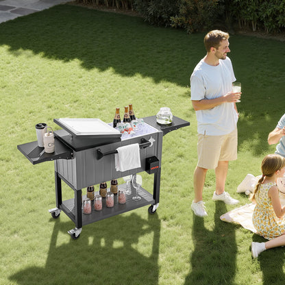 80QT Rolling Ice Chest, Holds up to 50 Bottles / 110 Cans, Portable Patio Party Bar Drink Cooler Cart with Bottom Shelf & Foldable Side Shelves, Beverage Pool with Swivel Wheels & Bottle Opener