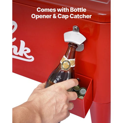 75,71 L rullande kylbox, rymmer upp till 50 flaskor / 110 burkar, bärbar kylvagn för uteplats, fest och bar med 4 svängbara hjul (2 med bromsar), kylvagn för dryck med flasköppnare, röd |  EU