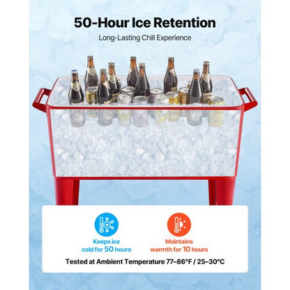 75,71 L rullande kylbox, rymmer upp till 50 flaskor / 110 burkar, bärbar kylvagn för uteplats, fest och bar med 4 svängbara hjul (2 med bromsar), kylvagn för dryck med flasköppnare, röd |  EU