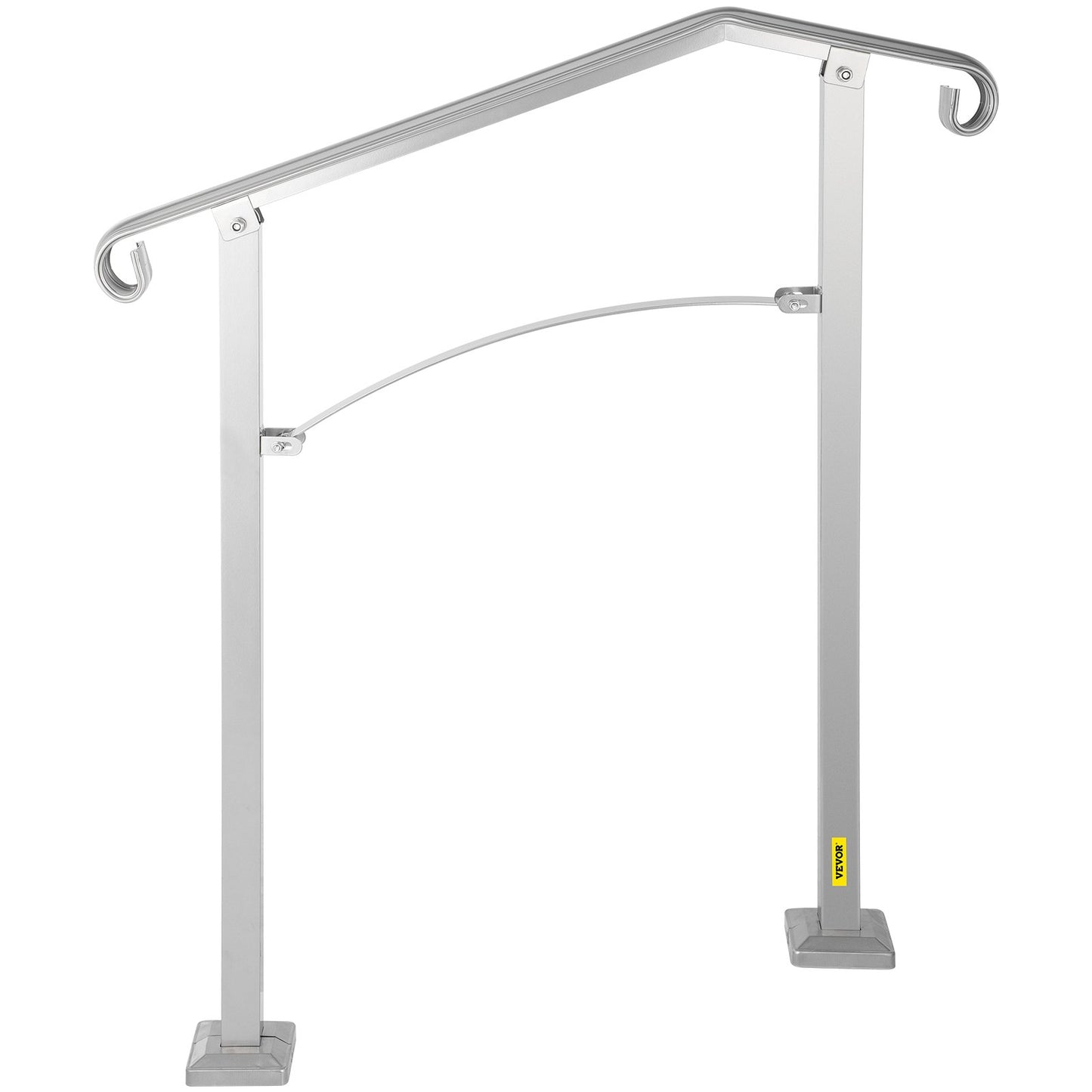 Outdoor Stair Railing, Fit 2 or 3 Steps Alloy Metal Handrailing, Front Porch Flexible Transitional Handrail, Arch Step Rail with Installation Kit, for Concrete or Wooden Stairs, Silver