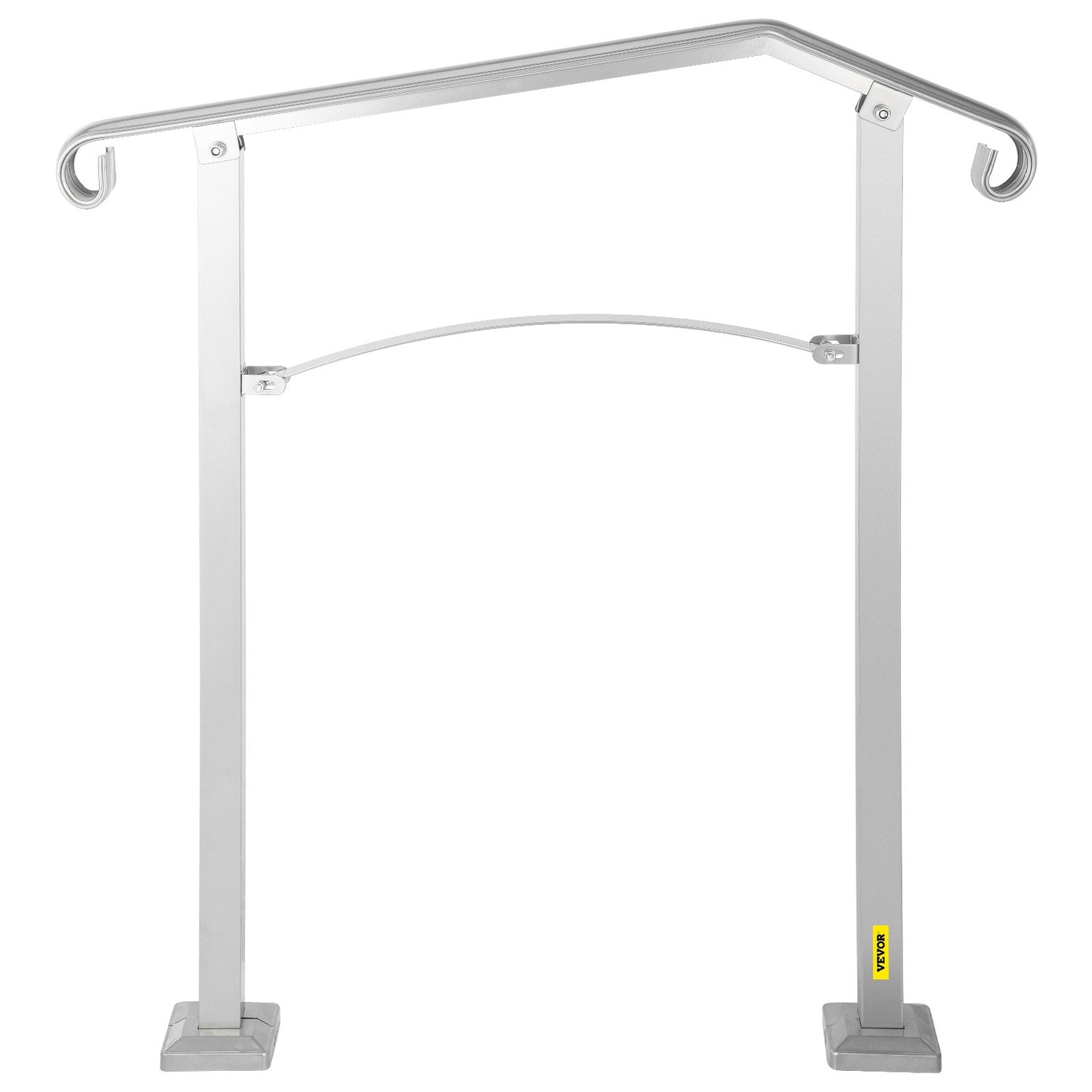 Outdoor Stair Railing, Fit 2 or 3 Steps Alloy Metal Handrailing, Front Porch Flexible Transitional Handrail, Arch Step Rail with Installation Kit, for Concrete or Wooden Stairs, Silver