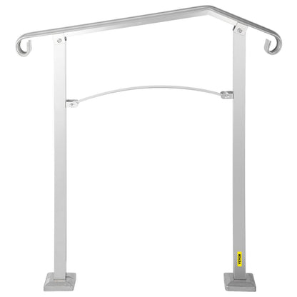Outdoor Stair Railing, Fit 2 or 3 Steps Alloy Metal Handrailing, Front Porch Flexible Transitional Handrail, Arch Step Rail with Installation Kit, for Concrete or Wooden Stairs, Silver