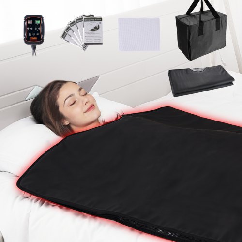 Sauna Blanket for Detoxification, Portable Far Infrared Sauna for Home, PU Sauna Bag w/ Therapy Stones & Carbon Fiber Heating, 1-6 Level Adjustable Temp 95-185℉, 1-60 Minutes Timer, 75 x 35in