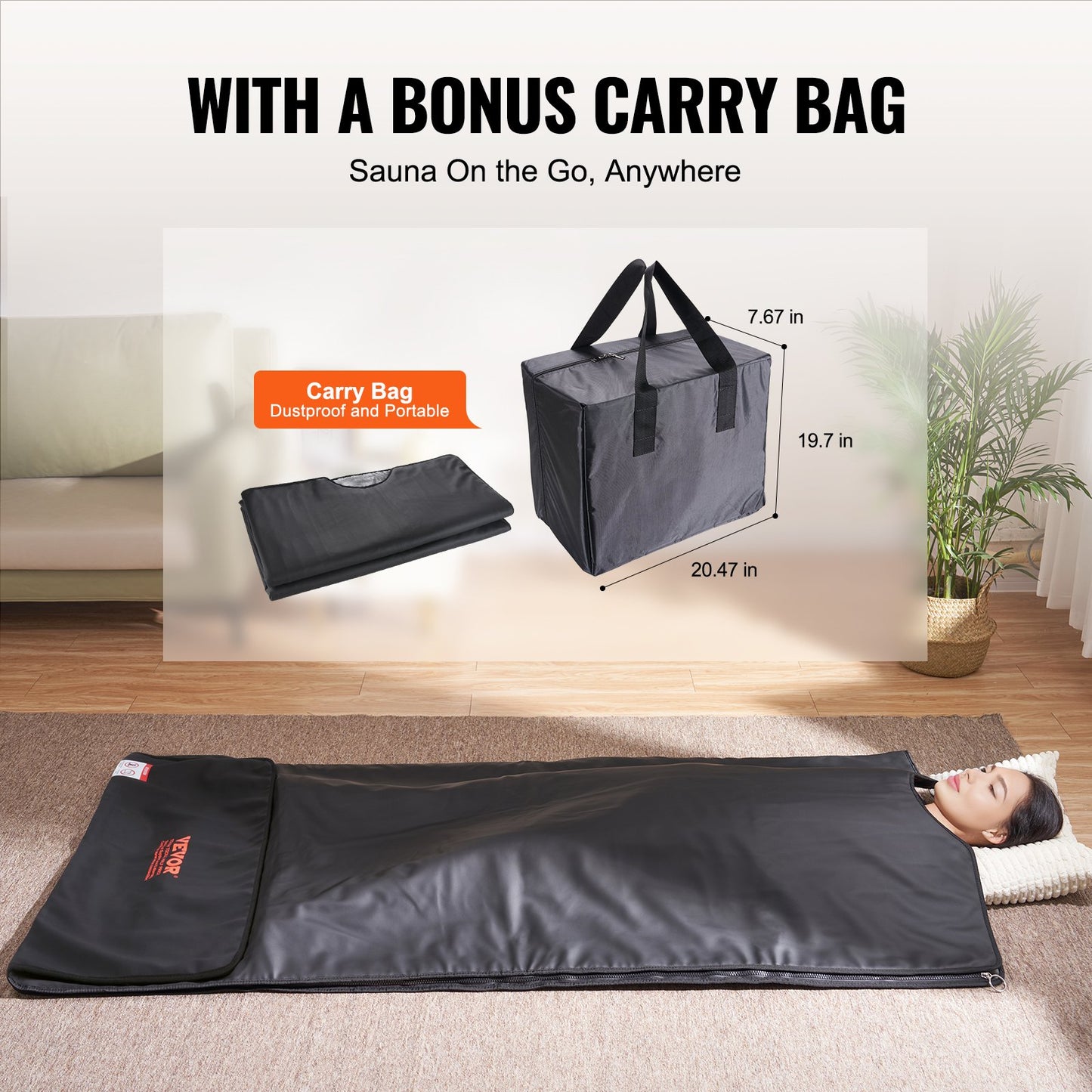 Sauna Blanket for Detoxification, Portable Far Infrared Sauna for Home, PU Sauna Bag w/ Therapy Stones & Carbon Fiber Heating, 1-6 Level Adjustable Temp 95-185℉, 1-60 Minutes Timer, 75 x 35in