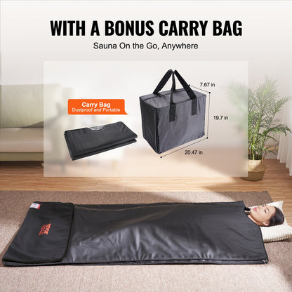Sauna Blanket for Detoxification, Portable Far Infrared Sauna for Home, PU Sauna Bag w/ Therapy Stones & Carbon Fiber Heating, 1-6 Level Adjustable Temp 95-185℉, 1-60 Minutes Timer, 75 x 35in