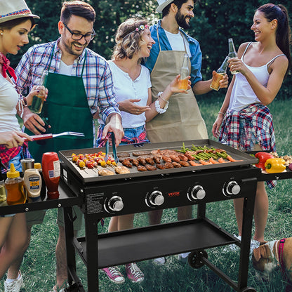 Commercial Griddle on Cart, 36" Heavy Duty Manual Flat Top Griddle, Outdoor Cooking Station with Side Shelves, Steel Propane Gas Griddle, 4-Burners Restaurant Portable Tested toStandards