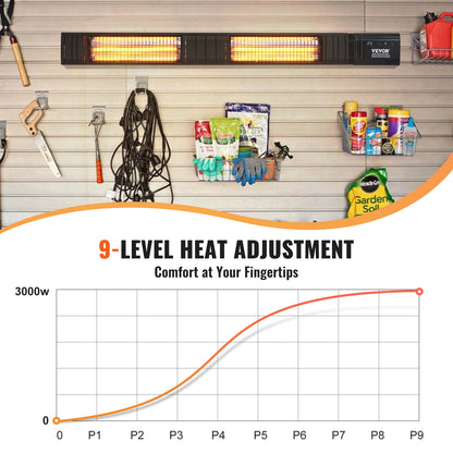 Infrared Heater 3000W Electric Space Heater Remote Control 9 Speeds Timer