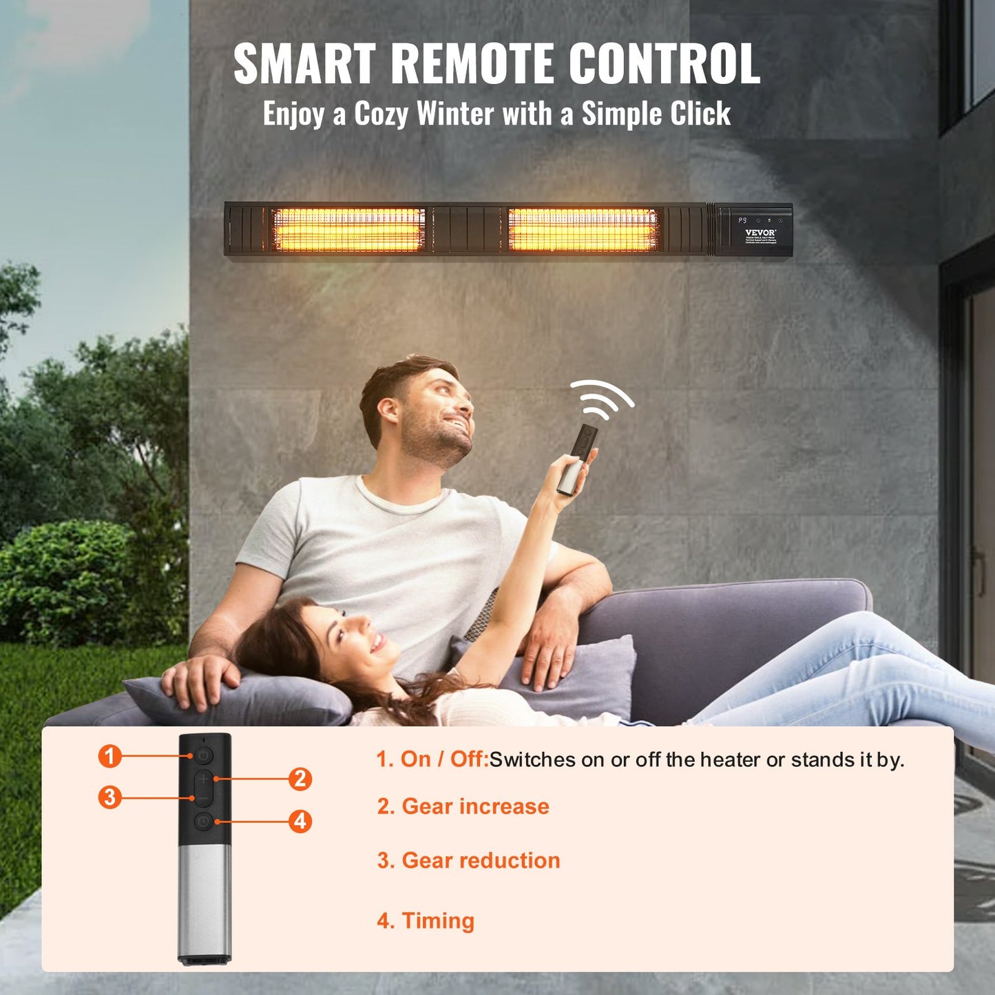 Infrared Heater 3000W Electric Space Heater Remote Control 9 Speeds Timer