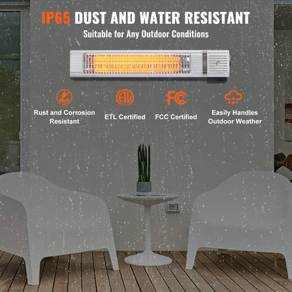 Infrared Heater, 1500W Remote Control Electric Space Infrared Heater, IP65 Protection Carbon Infrared Outdoor Heater with 3 Speeds, for Porch,Patio,Dining Room,Studio,Backyard,Garage, Wall Mount